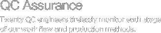 QC Assurance - Twenty QC engineers tirelessly monitor each stage of our work flow and production methods.